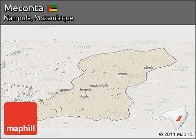 Shaded Relief Panoramic Map of Meconta, lighten
