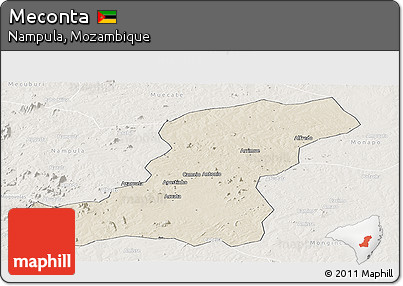 Shaded Relief Panoramic Map of Meconta, lighten
