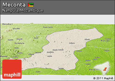 Shaded Relief Panoramic Map of Meconta, physical outside
