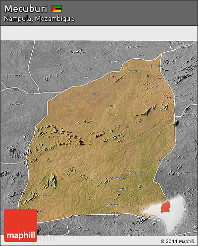 Satellite 3D Map of Mecuburi, desaturated