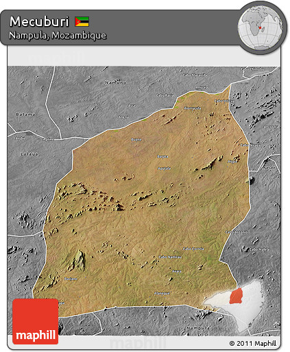Satellite 3D Map of Mecuburi, desaturated