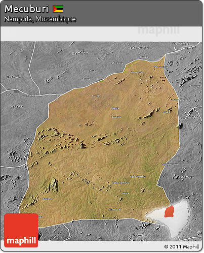Satellite 3D Map of Mecuburi, desaturated