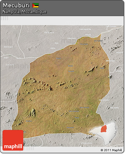 Satellite 3D Map of Mecuburi, lighten, semi-desaturated