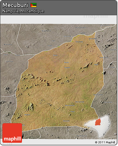 Satellite 3D Map of Mecuburi, semi-desaturated