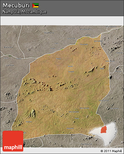 Satellite 3D Map of Mecuburi, semi-desaturated