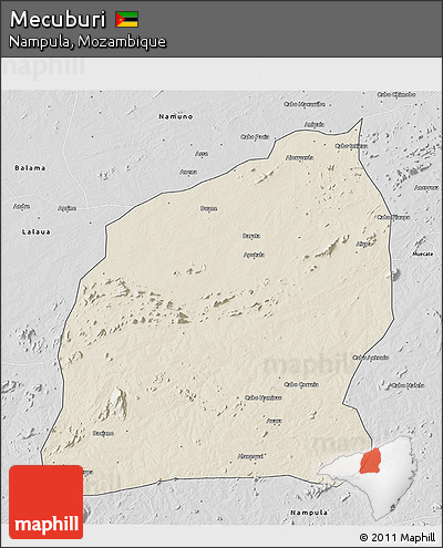 Shaded Relief 3D Map of Mecuburi, desaturated