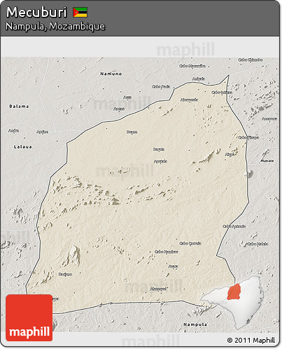 Shaded Relief 3D Map of Mecuburi, semi-desaturated
