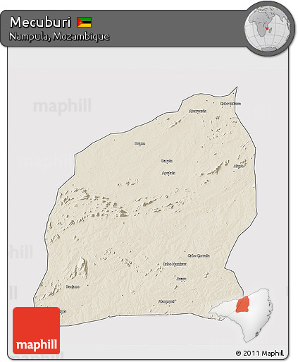 Shaded Relief 3D Map of Mecuburi, single color outside