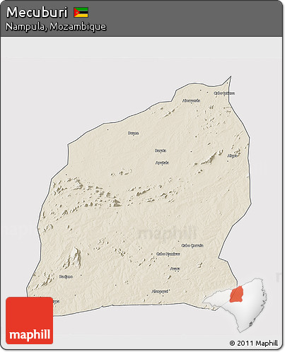 Shaded Relief 3D Map of Mecuburi, single color outside