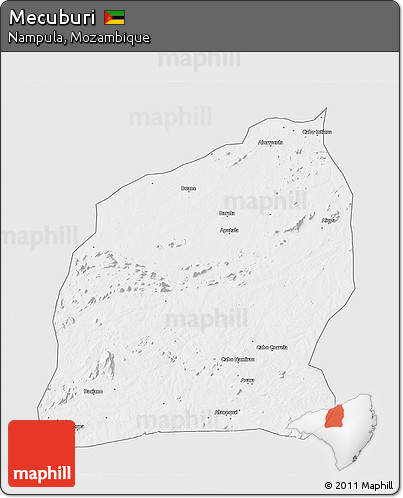 Silver Style 3D Map of Mecuburi, single color outside