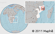 Gray Location Map of Mecuburi, highlighted country, highlighted parent region, within the entire country, hill shading