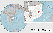 Gray Location Map of Mecuburi, highlighted country, hill shading