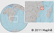 Gray Location Map of Mecuburi, highlighted parent region, within the entire country, hill shading