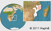 Satellite Location Map of Mecuburi, highlighted country, within the entire country