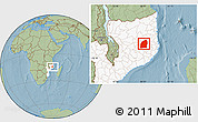 Savanna Style Location Map of Mecuburi, highlighted country, hill shading