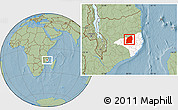 Savanna Style Location Map of Mecuburi, highlighted parent region, hill shading
