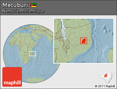 Savanna Style Location Map of Mecuburi, hill shading