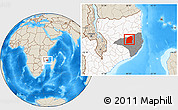 Shaded Relief Location Map of Mecuburi, highlighted country, highlighted parent region