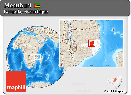 Shaded Relief Location Map of Mecuburi, highlighted parent region