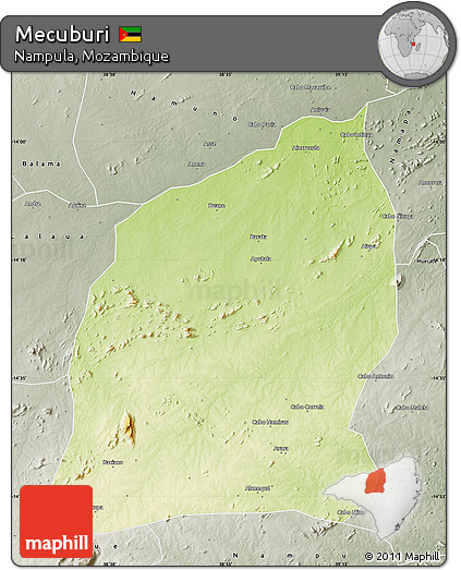 Physical Map of Mecuburi, semi-desaturated