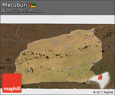 Satellite Panoramic Map of Mecuburi, darken