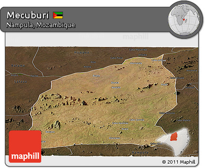 Satellite Panoramic Map of Mecuburi, darken