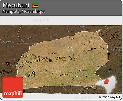 Satellite Panoramic Map of Mecuburi, darken