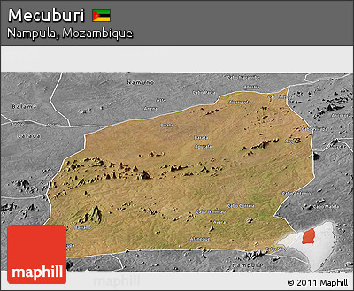 Satellite Panoramic Map of Mecuburi, desaturated