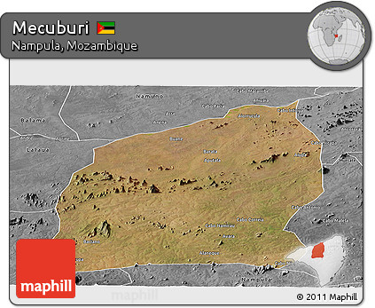 Satellite Panoramic Map of Mecuburi, desaturated