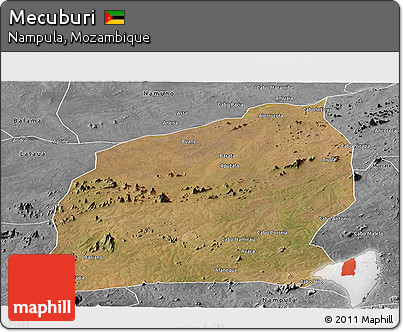Satellite Panoramic Map of Mecuburi, desaturated