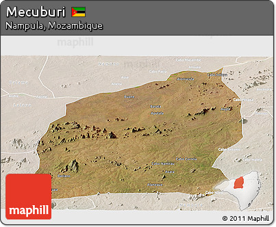 Satellite Panoramic Map of Mecuburi, lighten