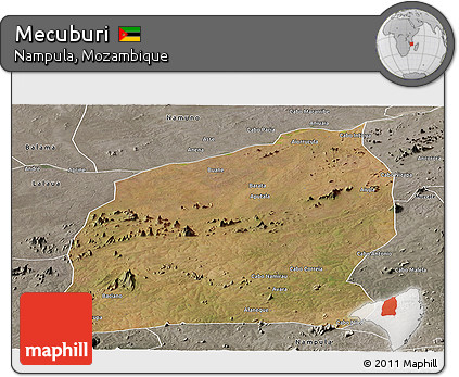 Satellite Panoramic Map of Mecuburi, semi-desaturated