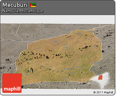 Satellite Panoramic Map of Mecuburi, semi-desaturated