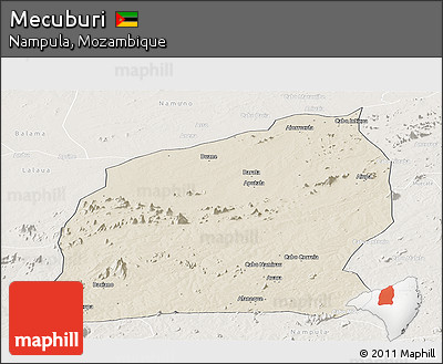 Shaded Relief Panoramic Map of Mecuburi, lighten