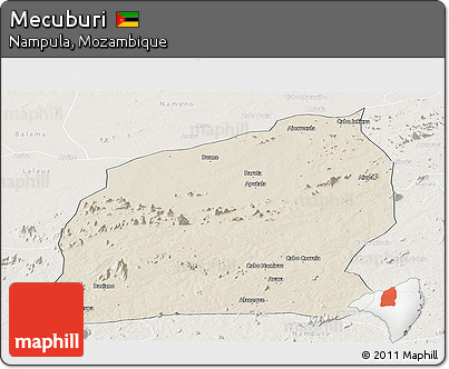 Shaded Relief Panoramic Map of Mecuburi, lighten