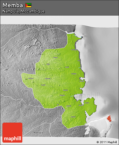 Physical 3D Map of Memba, desaturated