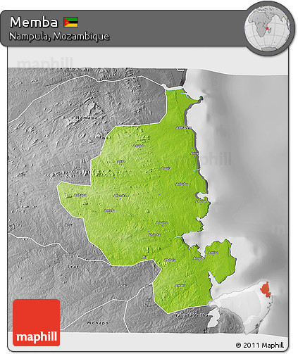 Physical 3D Map of Memba, desaturated
