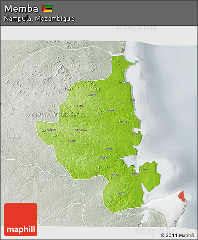 Physical 3D Map of Memba, lighten, semi-desaturated