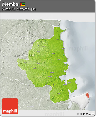 Physical 3D Map of Memba, lighten, semi-desaturated