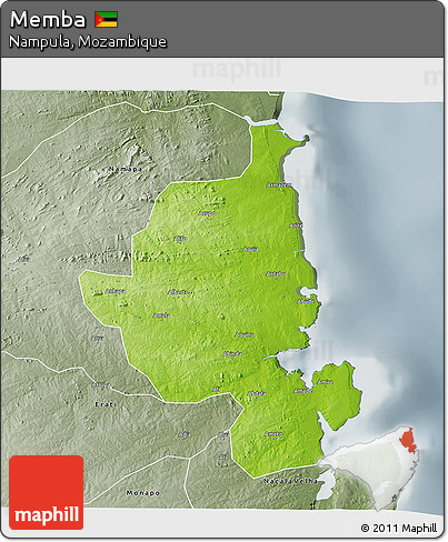 Physical 3D Map of Memba, semi-desaturated