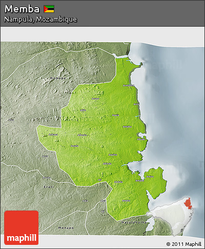 Physical 3D Map of Memba, semi-desaturated
