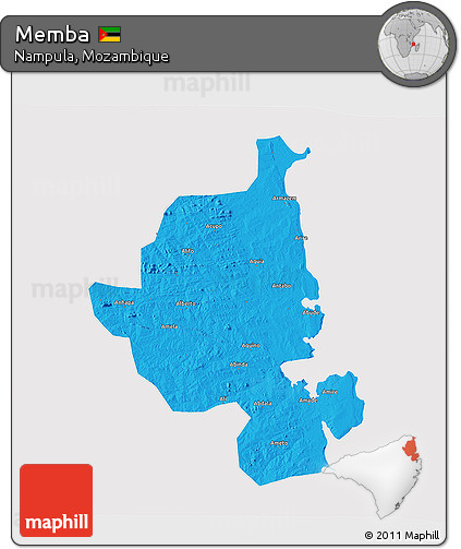 Political 3D Map of Memba, cropped outside
