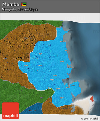 Political 3D Map of Memba, darken