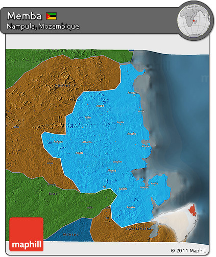 Political 3D Map of Memba, darken