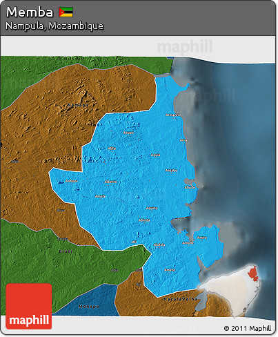 Political 3D Map of Memba, darken