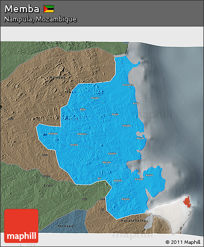 Political 3D Map of Memba, darken, semi-desaturated