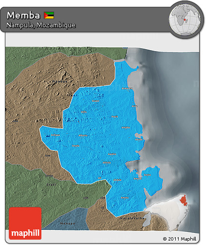 Political 3D Map of Memba, darken, semi-desaturated