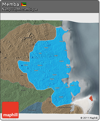 Political 3D Map of Memba, darken, semi-desaturated