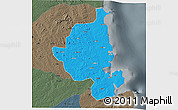 Political 3D Map of Memba, darken, semi-desaturated