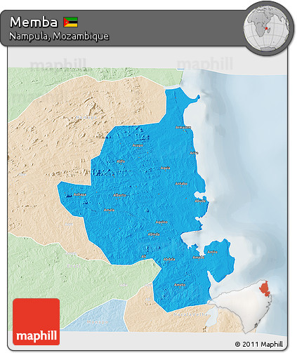 Political 3D Map of Memba, lighten
